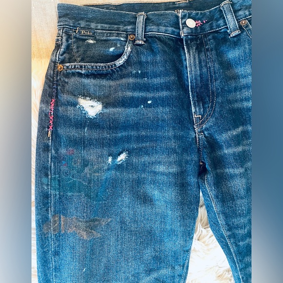 Polo Ralph Lauren Astor Slim Boyfriend painted Crane Jeans distressed 28 EUC - Picture 3 of 8